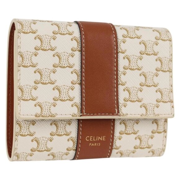 CELINE Triomphe Mini Wallet PVC Beige Auth - Picture 1 of 16